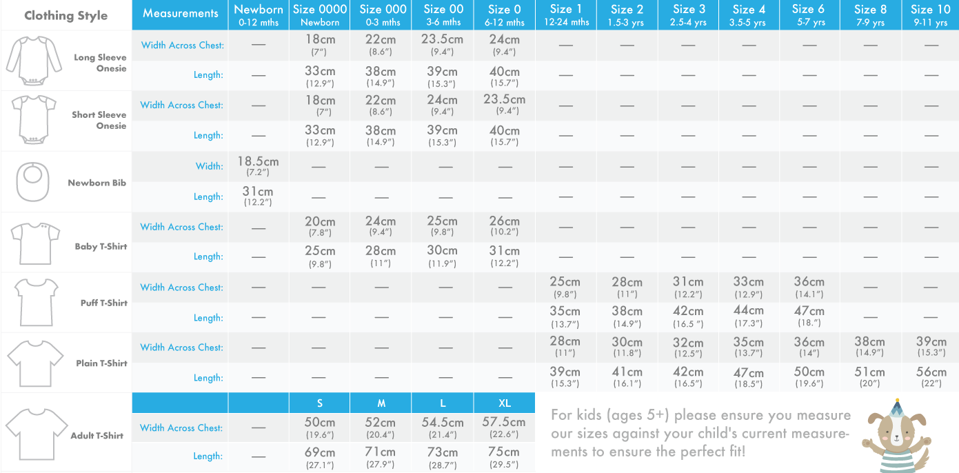 Angel Dear Size Chart